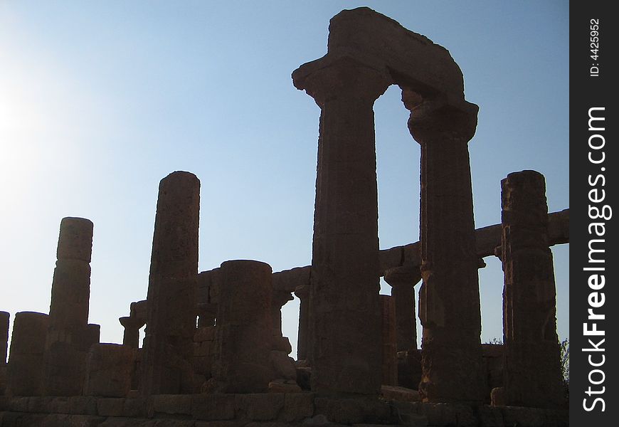 A temple of Agrigento at sunset