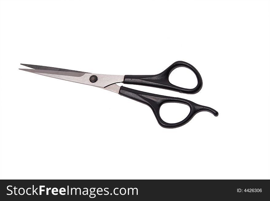 Scissors with black handles on white