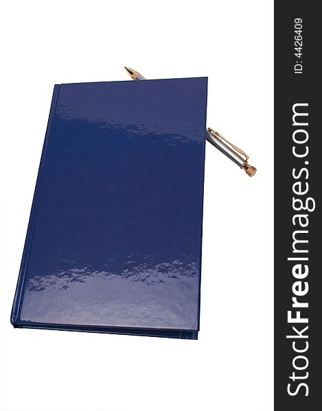 Pen inside notebook isolated on white
