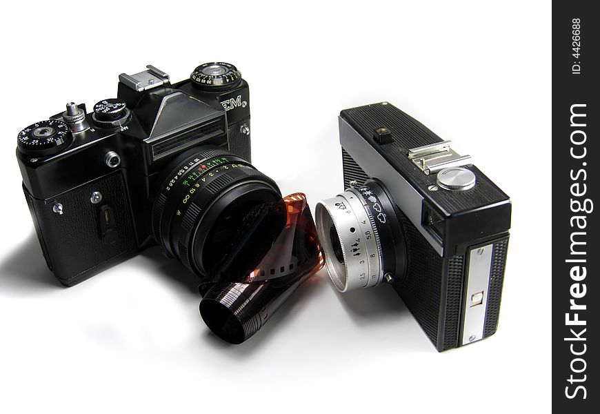 Pair of classic cameras isolated