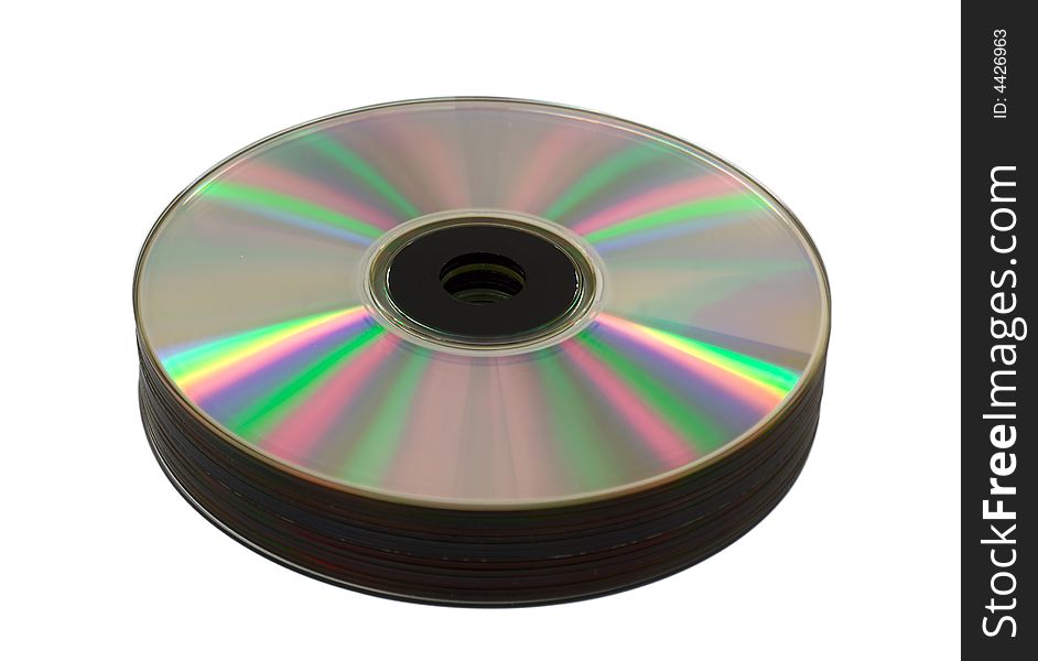 Close-up heap of cd-rom disks, isolated on white