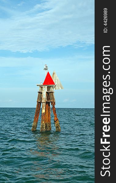 View of Channel Marker off the coast of Miami near Coral Reefs. View of Channel Marker off the coast of Miami near Coral Reefs