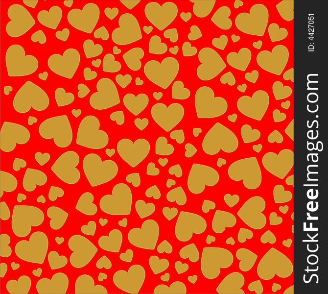 Stylish red background with golden hearts. Stylish red background with golden hearts