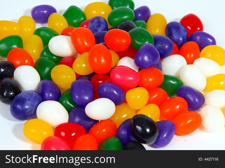 Jelly beans close-up on white background