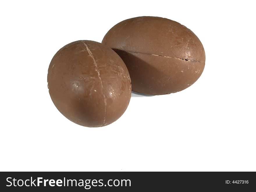 2 chocolate easter eggs  isolated in white background.