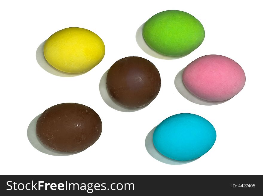 Colored easter eggs  isolated in white background.
