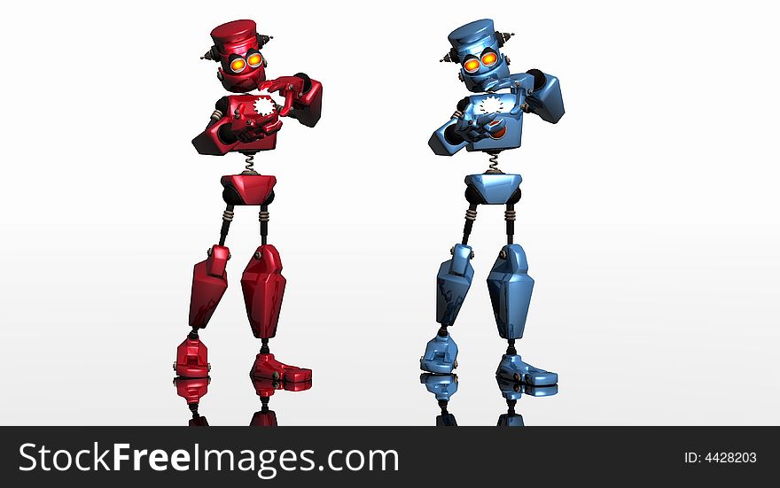 Blue and redrobot with gears