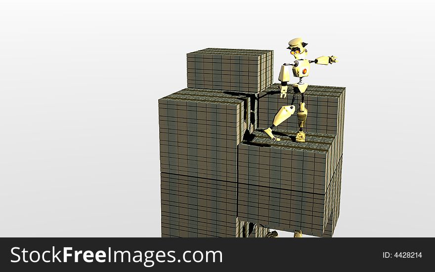 Robot with stacks of money. Robot with stacks of money