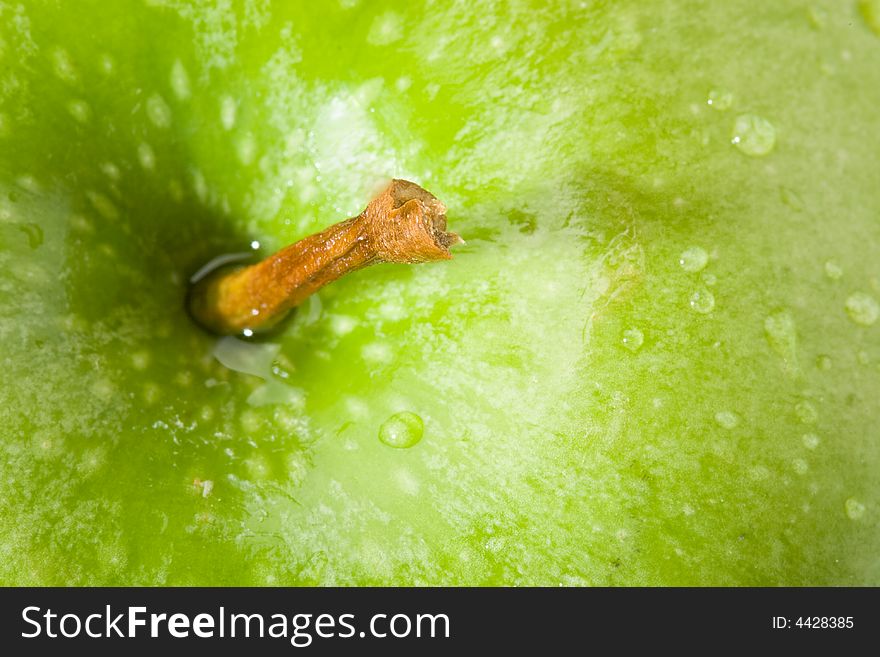 Macro green wet closeup apple. Macro green wet closeup apple