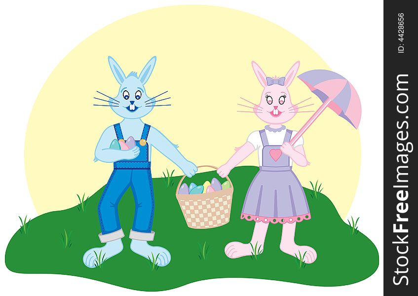 Bunnies on an Easter egg hunt