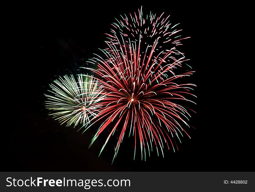 Colorful fireworks on a black sky