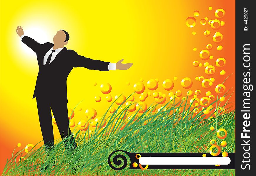 Businessman, Sun, Grass, Frame