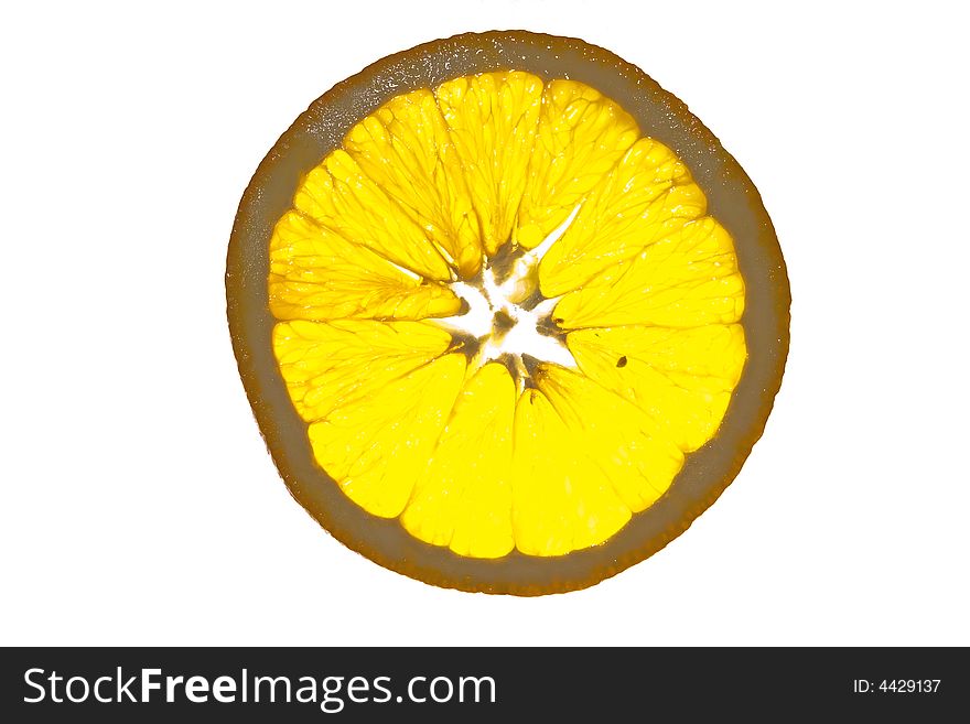 Translucent slice of juicy orange, isolated