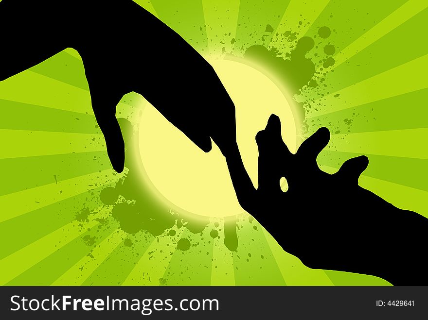 A hands at green background