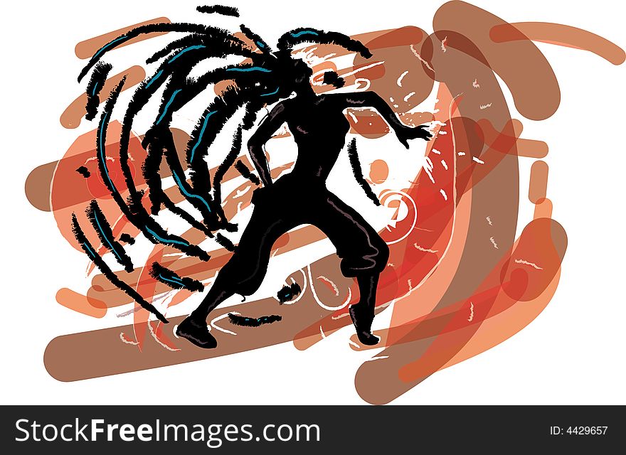 It is a vector illustration, a silhouette of the dancing girl in warm tones. It is a vector illustration, a silhouette of the dancing girl in warm tones.