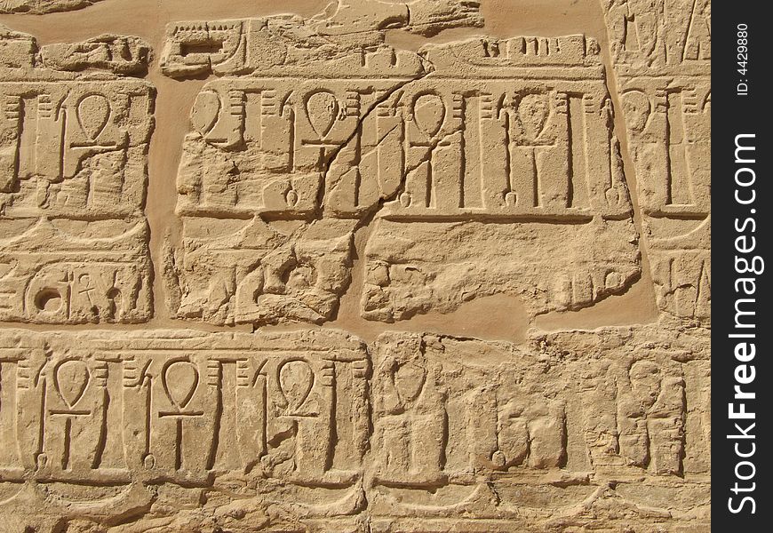 Ancient hieroglyphs in Karnak temple from Luxor