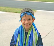 Boy With Beach Towel Stock Photo Boy With Beach Towel Stock Photo