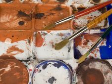 Paint Brushes And Palette Stock Images