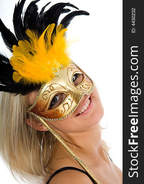 Portrait  girl with mask on white  background