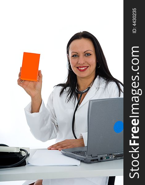 Young doctor with stethoscope on isolated background