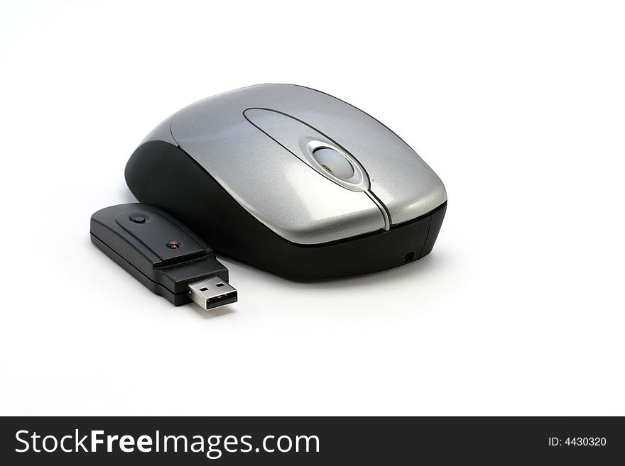 Wireless optical mouse on white background