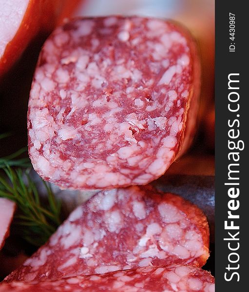 Sausage, food, smoked, backgrounds, snack, pork, macro, salami, close-up,. Sausage, food, smoked, backgrounds, snack, pork, macro, salami, close-up,