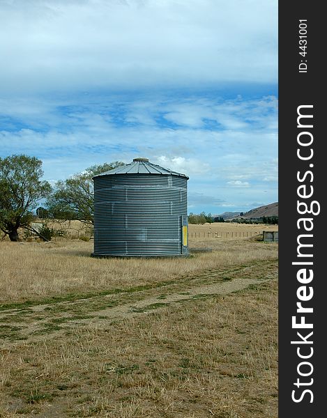 Metal silo on sheep ranch
