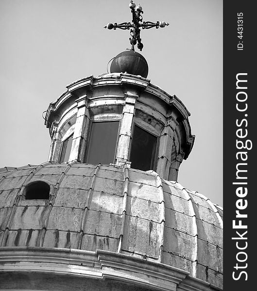 Church cupola, black and white image