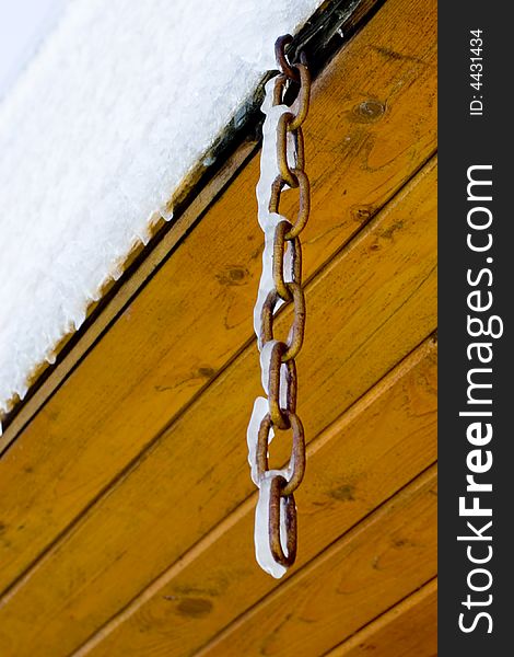 Frosted chain on the yellow wood background