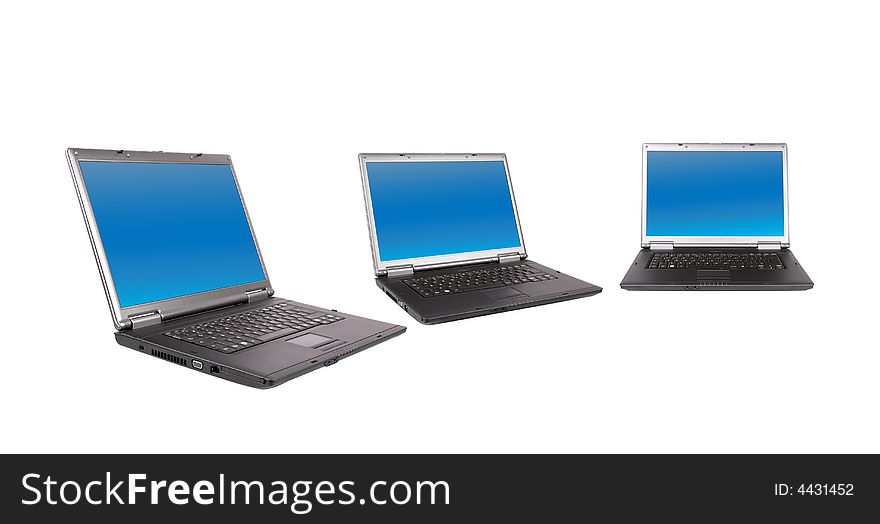 Three laptops array isolated on white