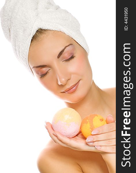 Woman with aroma bath ball