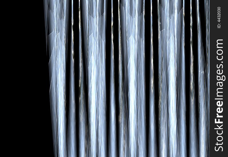 Waterfall silver water on black. Illustration made on computer.