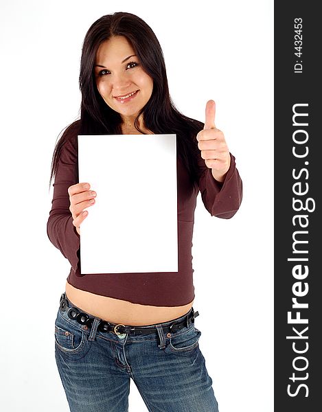 Woman holding a banner