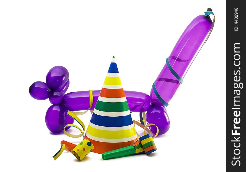 Party kit with hat, noise makers and balloon