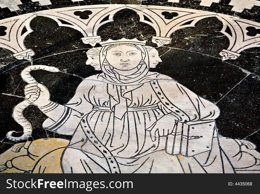 Traditional Inlaid Marble in Cathedral of Siena, Italy
