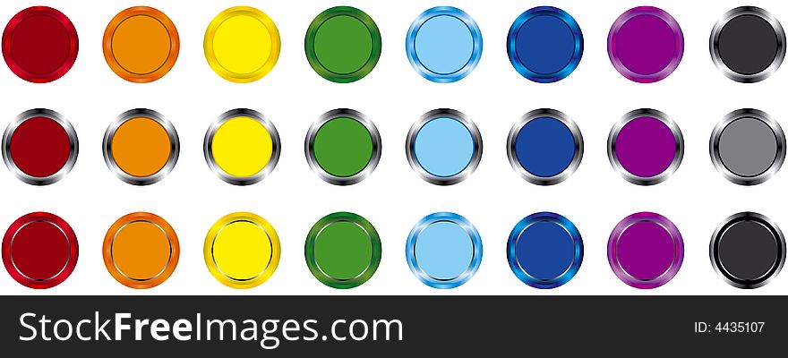 Variants of blank round buttons of eight colors. Variants of blank round buttons of eight colors