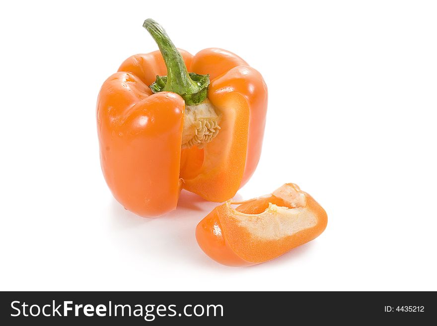 Sweet orange pepper on white background