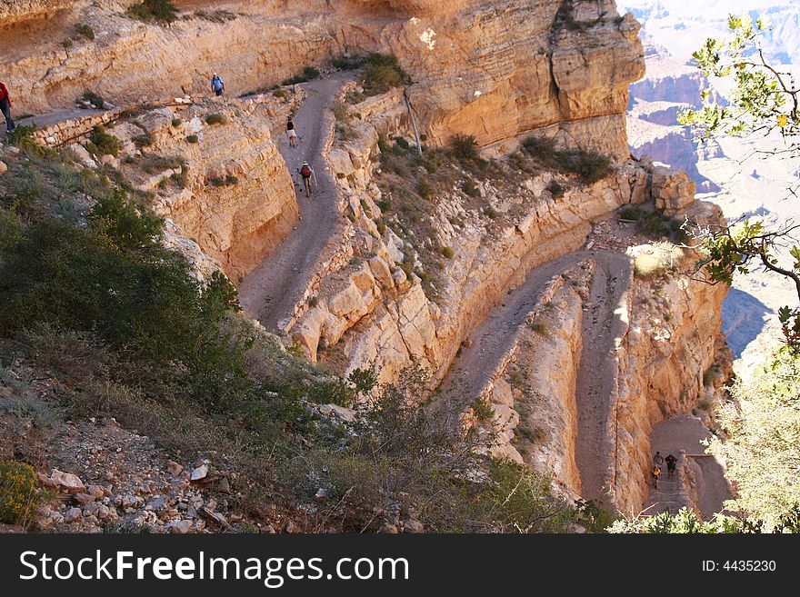 Grand Canyon, Arizona, U.S.A., hiking on the South Kaibab Trail.  Grand Canyon, Arizona, U.S.A., hiking on the South Kaibab Trail