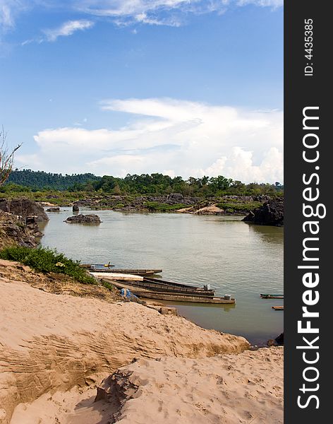 Jungle river with some small canoes