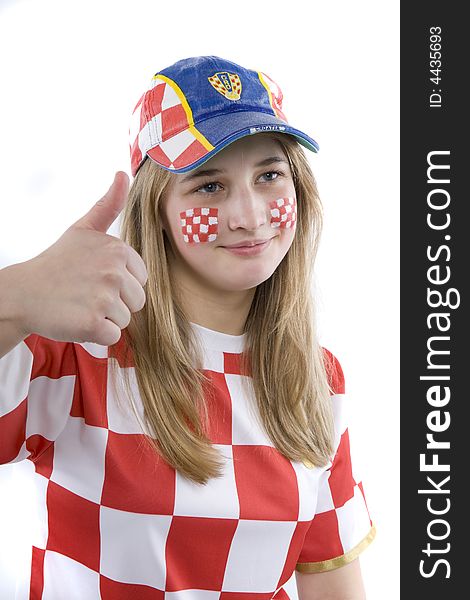 Croatia fan with face painting of the national flag