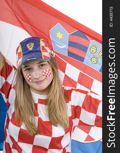 Croatia fan with face painting of the national flag