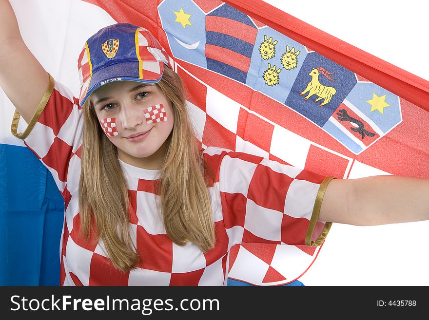 Croatia fan with face painting of the national flag