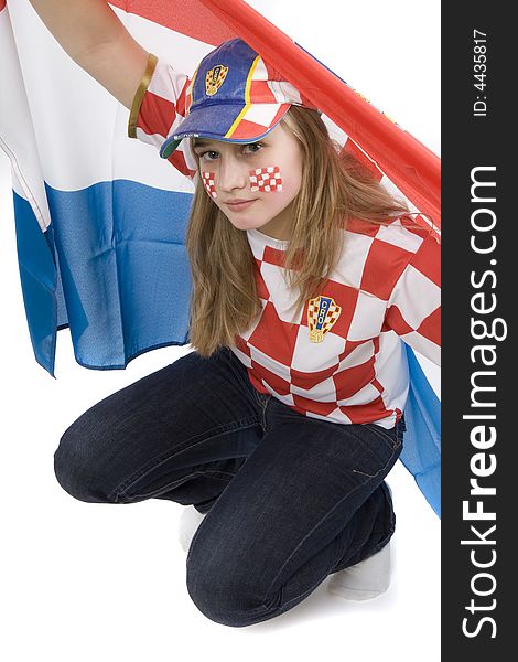 Croatia fan with face painting of the national flag