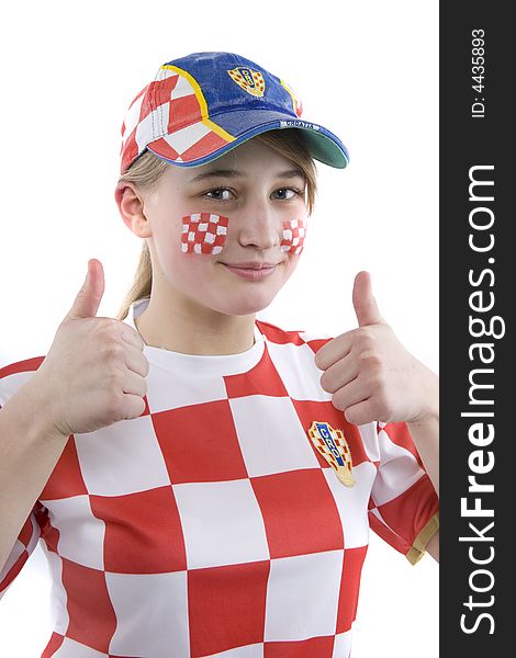 Croatia fan with face painting of the national flag