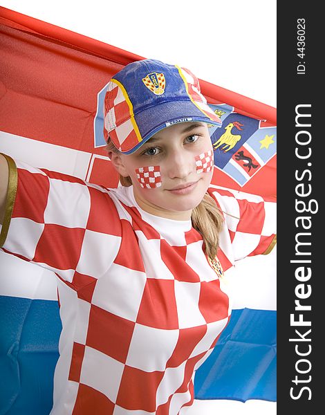 Croatia fan with face painting of the national flag