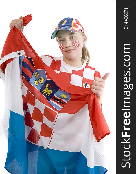 Croatia fan with face painting of the national flag