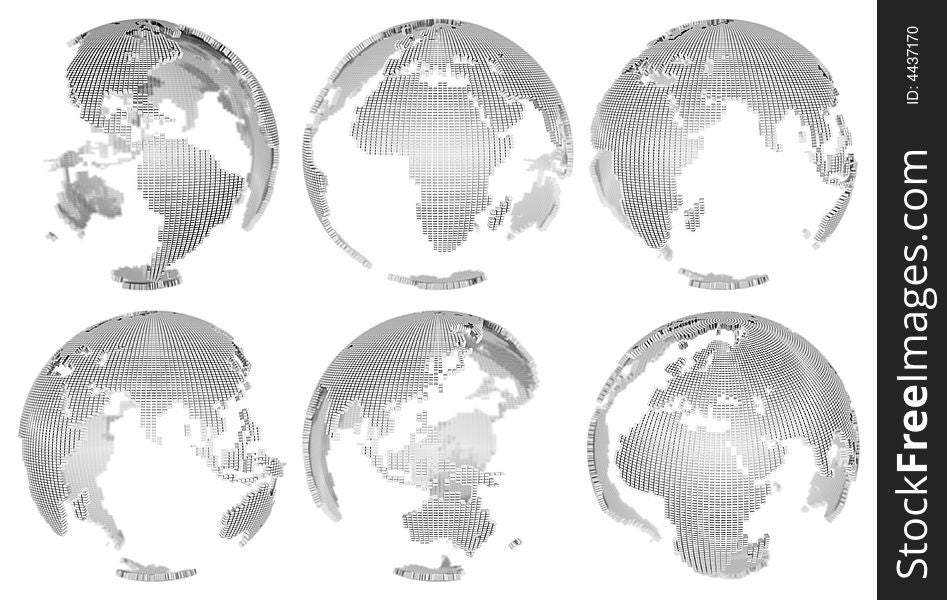 3D Globes isolated on white with depth-of-field