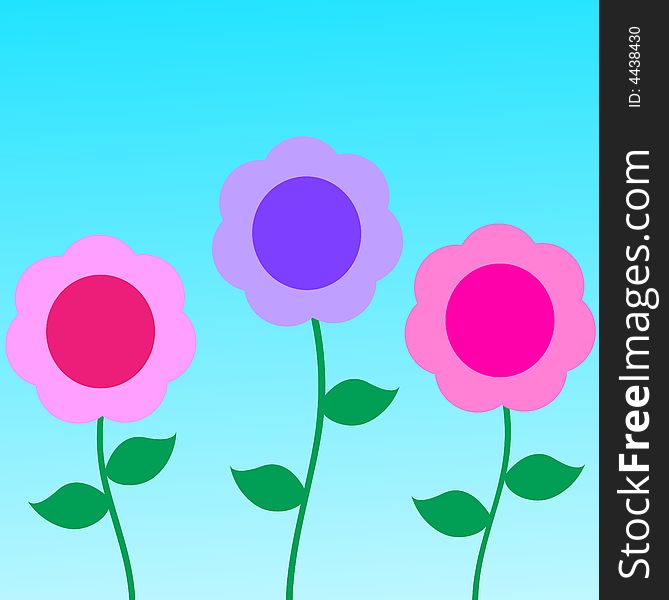 Graphic illustration of puffy abstract flowers against blue gradient background. Graphic illustration of puffy abstract flowers against blue gradient background.
