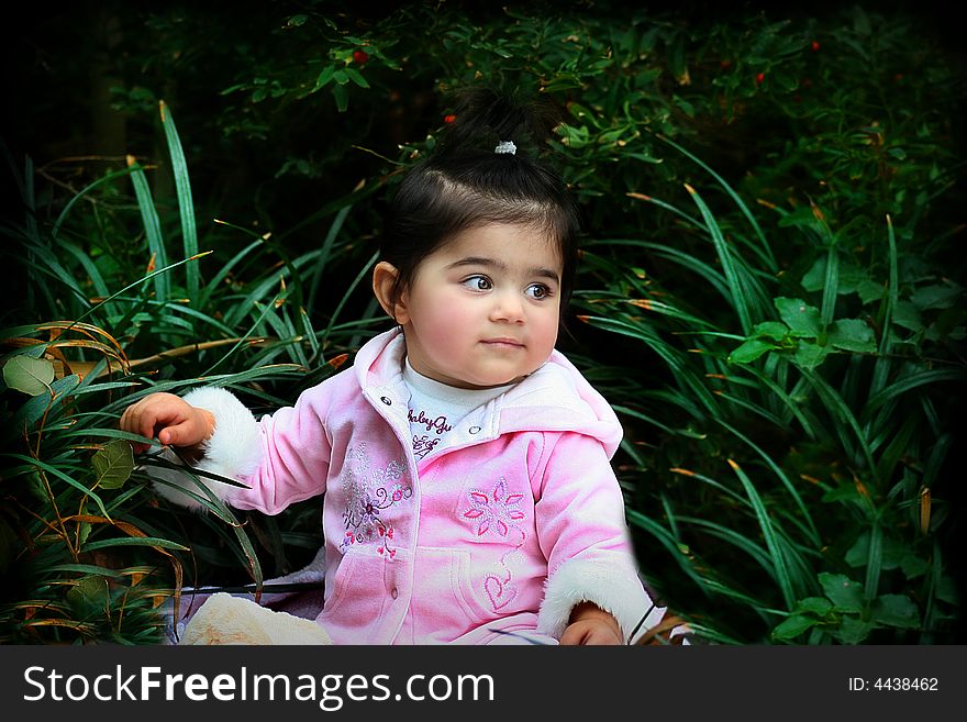 A six months old girl sitting in the tall grasses. A six months old girl sitting in the tall grasses