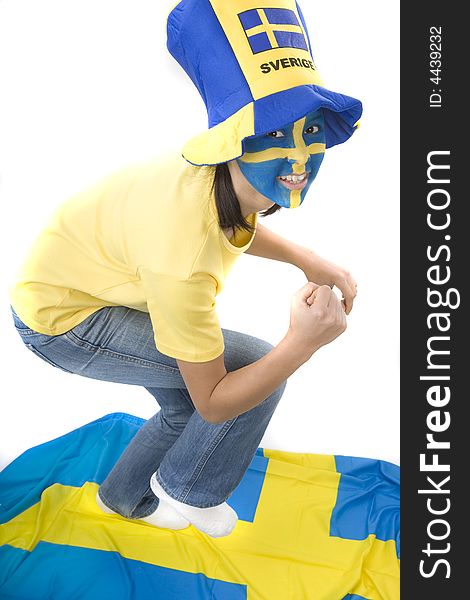 Swedish girls with patriotic face paint as a sports fan. Swedish girls with patriotic face paint as a sports fan